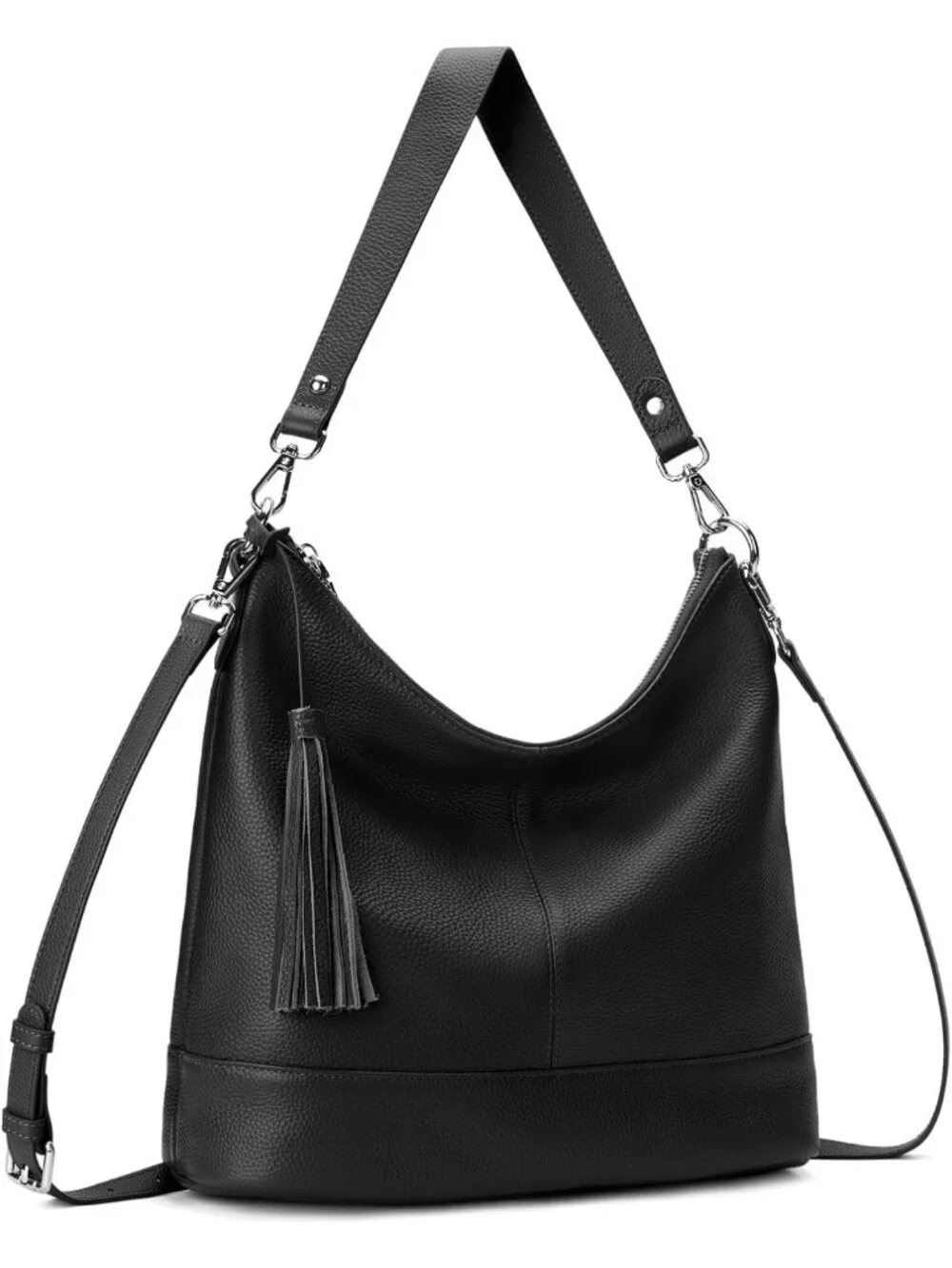 Soft Genuine Leather Hobo Crossbody Bag for Women, Versatile Bucket Purse with 2